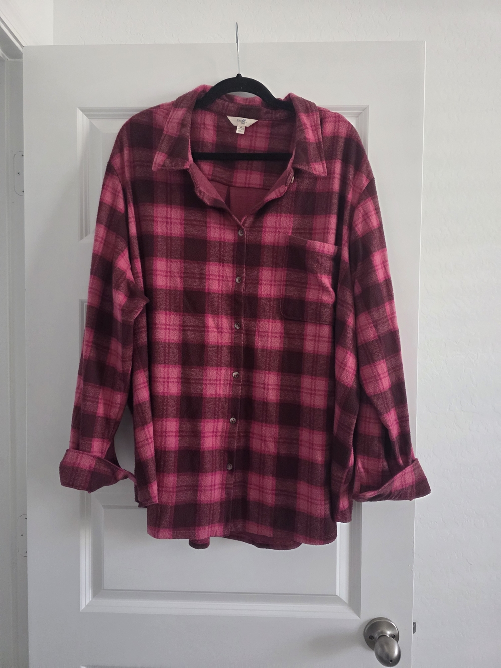 Soft Pink Plaid Button-Up Flannel Shirt. Plus Size 4X